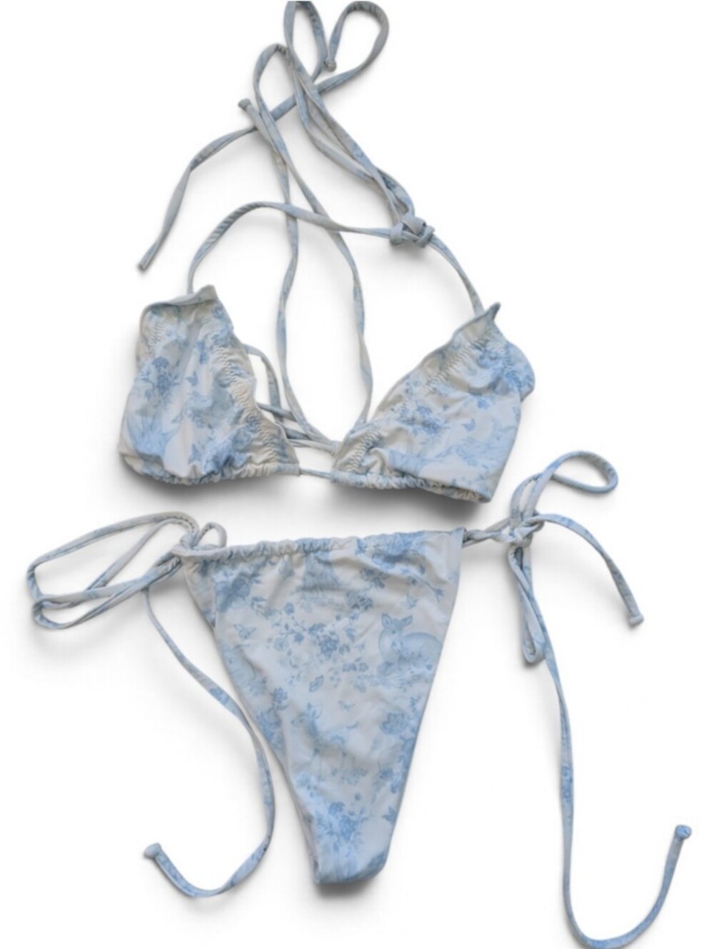Frankies Bikinis Light Blue Floral Tie-Side Triangle Bikini -Woodland Creatures